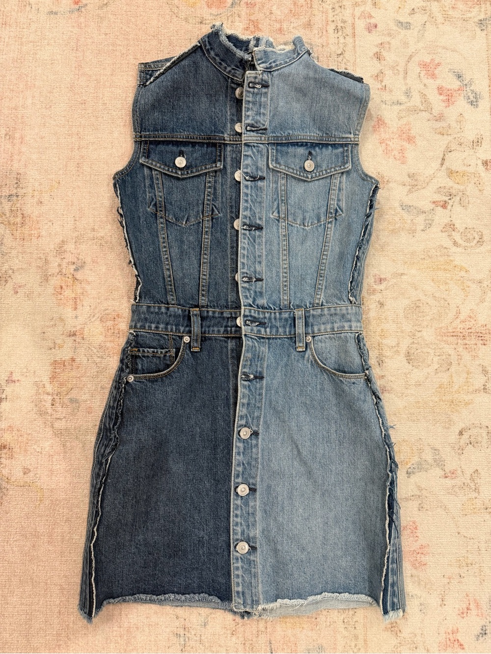 Hudson Jeans Two-Tone Denim Mini Dress in Dark & Light Blue